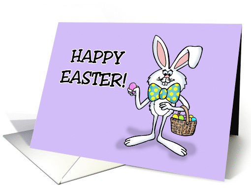 Humorous Easter With Cartoon Easter Bunny With Basket Of Eggs card