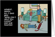 Humorous Mother’s Day With Cartoon About Teen Offering To Help Clean card