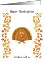 Cute Turkey and Autumn Leaves Thanksgiving Invitation card