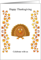 Cute Turkey and Autumn Leaves Thanksgiving Invitation card