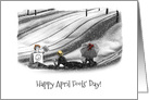 April Fool - Humour - Women in Snowdrift - Vintage Dress - Picnic card