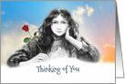 Thinking of You - Coloured Clouds - Blue Sky - Red Rose - Dreaming card