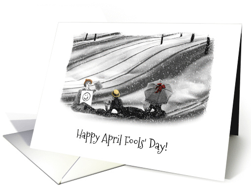 April Fool - Humour - Women in Snowdrift - Vintage Dress - Picnic card