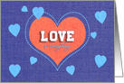 Love is Everything Orange Heart with Blue Little Hearts card