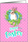 Cute Bunny Floral Frame Pink Pattern Easter Flower card