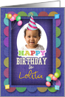 3D Effect Birthday Photo Frame with Hat and Colorful Decorated Balloon card