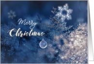 Merry Christmas Glittering Snow drops Trees and Snowflakes ball card