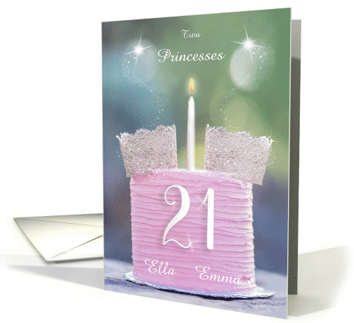 Twin Girls 21 years old Custom Front & Name Crown of Princess card