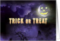 Trick or Treat Spooky Jack O’ Lantern Moon, Wolf Halloween card