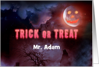 Trick or Treat Spooky Jack O’ Lantern Moon, Wolf Halloween card