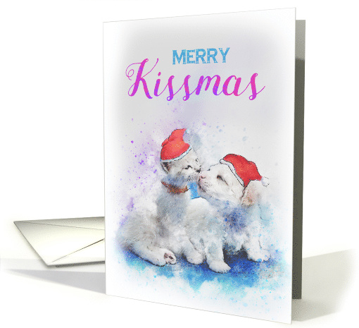 Merry Kissmas Cat and Dog Peace Kisses Digital Painting Christmas card