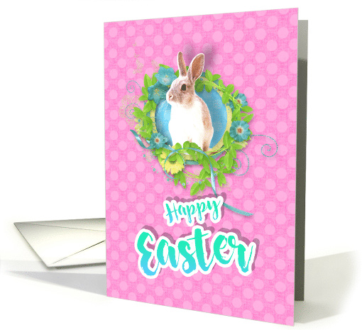 Cute Bunny Floral Frame Pink Pattern Easter Flower card (1565200)