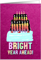 Bright Candles Dark Creamy Birthday cake with Cherries Bright Year card