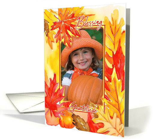 Blessing Gratitude Thanksgiving Fall Leaves Photo frame card (1890810)