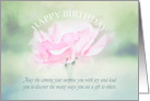 A pink happy birthday rose with light green background card