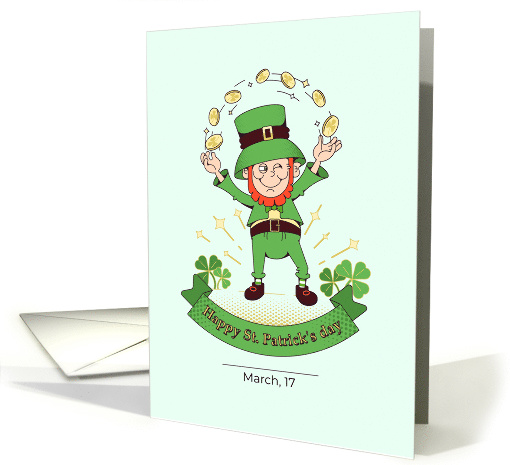 Saint Patrick Juggles Gold Coins Character in a Green Suit card