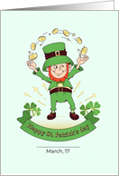 Saint Patrick Juggles Gold Coins Character in a Green Suit card