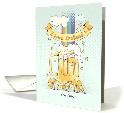 For Dad Pint Beer with Rainbow and Golden Rain on Patrick's Day card