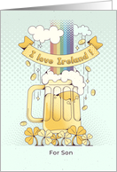 For Son Pint Beer with Rainbow and Golden Rain on St. Patrick’s Day card