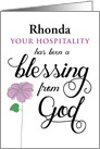 Custom front, Thanks, Your Hospitality is a Blessing from God card