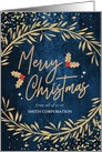 Custom Front Merry Christmas with Golden Laurels and Confetti card