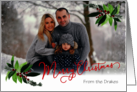 Custom Front Merry Christmas with Soft Snow Overlay and Holly card