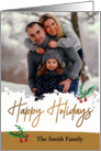 Custom Front Merry Christmas Photo Card with Holly Berry Accents card