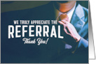 Thank you for the Referral with Business Man Silhouette Background Distressed Text card