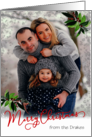 Custom Front Merry Christmas with Soft Snow Overlay and Holly card