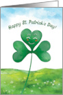 Saint Patrick’s Day With Smiling Clover and Watercolor Background card