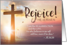 Happy Easter Rejoice He is Risen with Cross and Sunset card