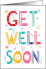 Get Well Soon with Colorful Decorated Type and Cheery Icons card