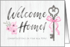 Congratulations New Home Welcome Home with Watercolor Flowers and Wood card