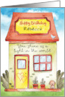 Custom Front Birthday with Watercolor Home and Sky Scene card