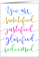 Christian Thinking of You, You’re Sanctified, Glorified, Justified card