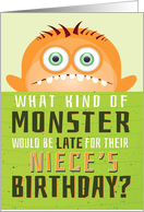 Niece’s Belated Birthday Funny - What Kind of Monster is Late? card