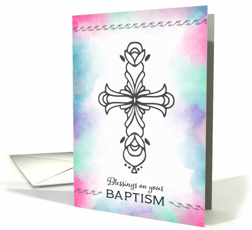 Blessings on your Baptism with Vintage Cross and Watercolor card