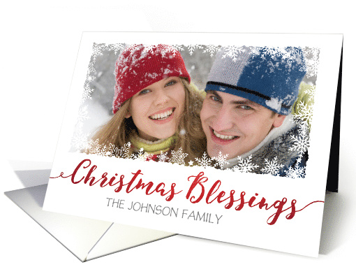 Custom Front Christmas - Christmas Blessings with Snowflake Frame card