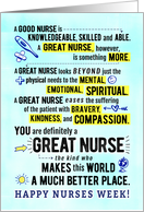 Nurses Week, You are a GREAT NURSE, making the World a Better Place! card