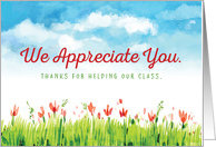 Class Volunteer Thanks We Appreciate You with watercolor background card