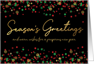 Season’s Greetings, Festive Holiday with Gold Effect and Confetti card