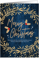 Merry Christmas with Golden Laurels and Confetti card