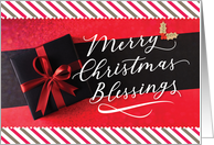 Merry Christmas Blessings Greeting with Present and Holly card