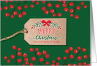 Merry Christmas with Kraft style Tag on Floral Watercolor Background card