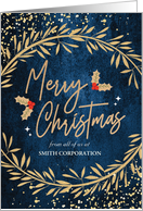 Custom Front Merry Christmas with Golden Laurels and Confetti card