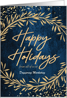 Custom Front Happy Holidays with Golden Laurels and Confetti card