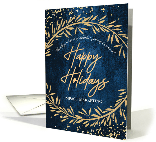 Custom Front Happy Holidays and Thanks for Year in Business card