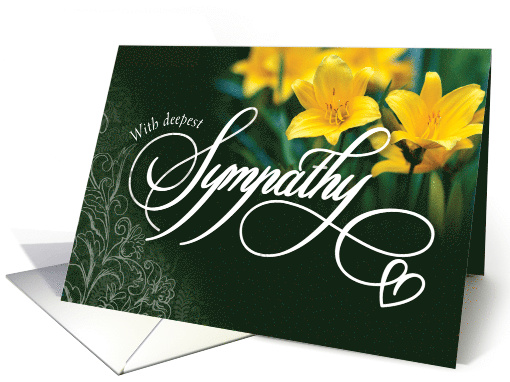 With Deepest Sympathy, Calligraphy with Yellow Flowers card (1600170)