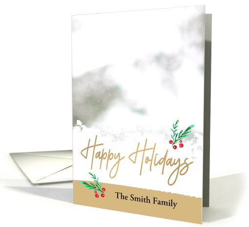 Custom Front Merry Christmas Photo Card with Holly Berry Accents card