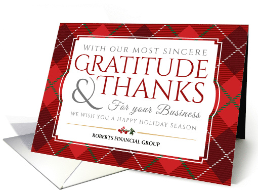 Custom Front Happy Holidays With Our Thanks for Your Business card